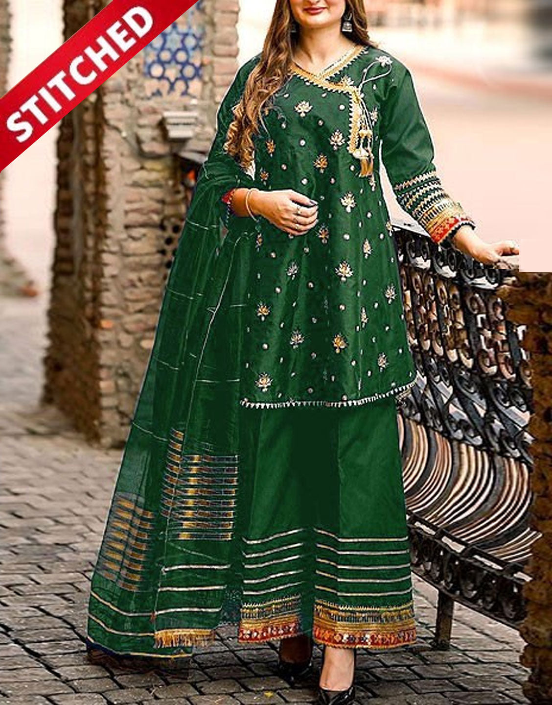 Ready-to-Wear Angrakha Style Embroidered Raw Silk Party Wear Dress (DZ16917)